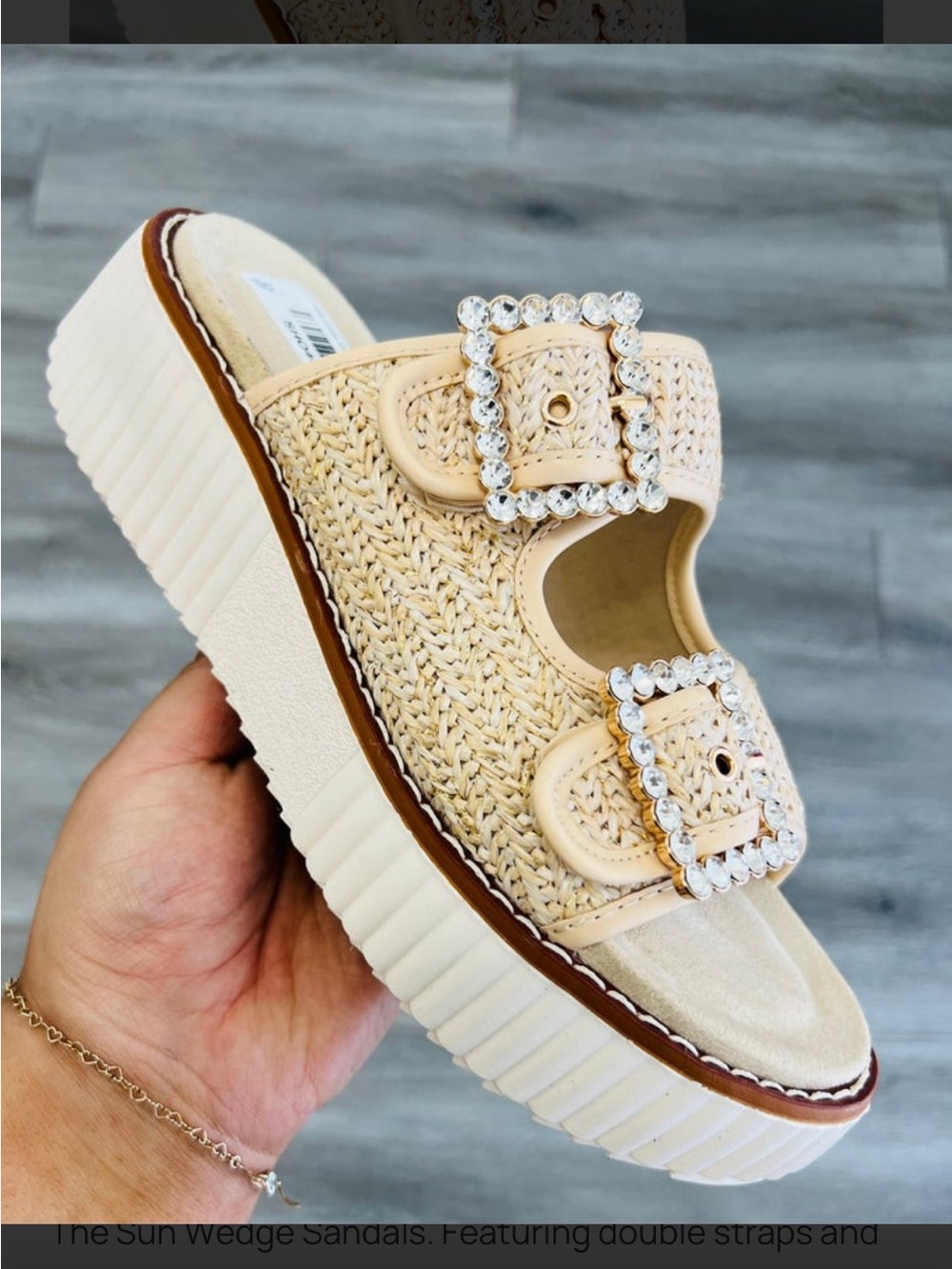 Pierre Dumas Cream Woven Platform Sandals with Rhinestone Buckles